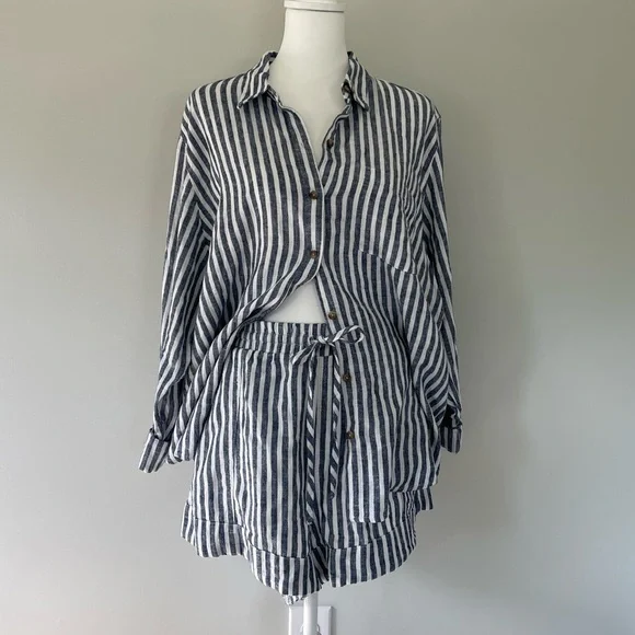 2pc Linen Set Relaxed Fit Button Down + Shorts L/XL - Picture 11 of 11